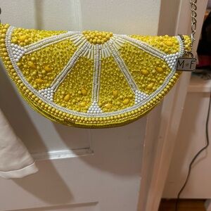 Mary Frances Yellow and White Beaded Crossbody Bag